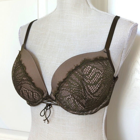 Victoria's Secret Bra Very Sexy Push-Up Pigeonnant Olive Green Lace Bra 36D - Picture 2 of 9